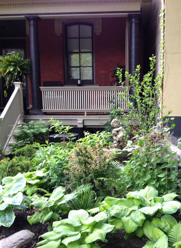 Lush garden with fountain