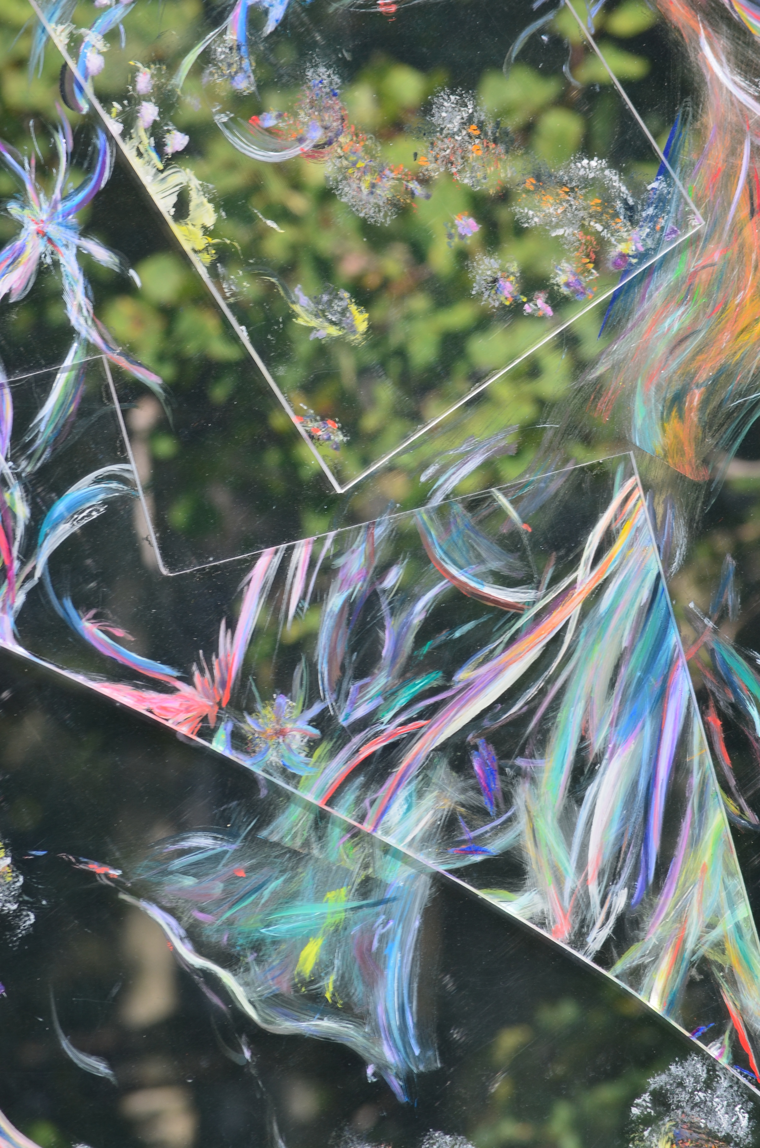 Painted glass in garden