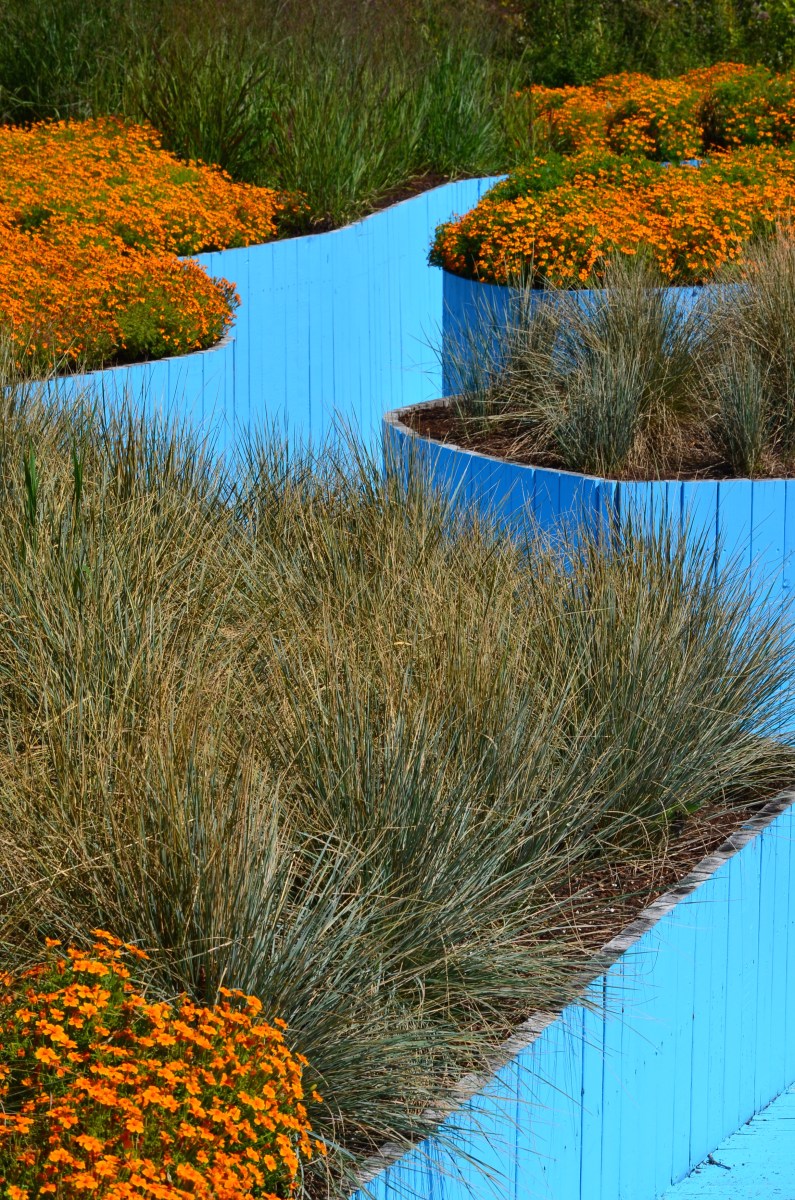 Blue painted sunken fence