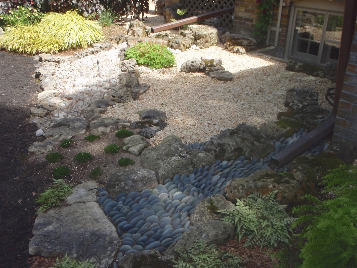 Dry creeks for drain pipes