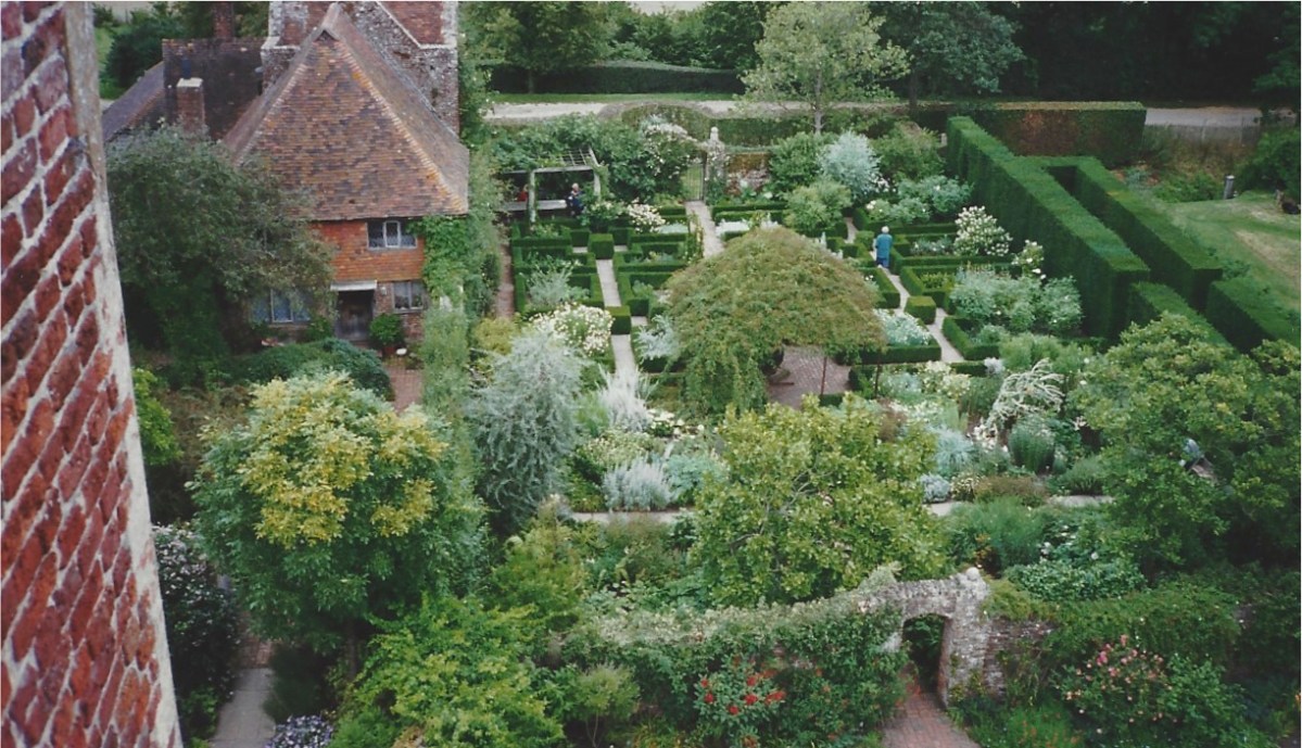 An aerial view of the White Garden at Sissinghurst