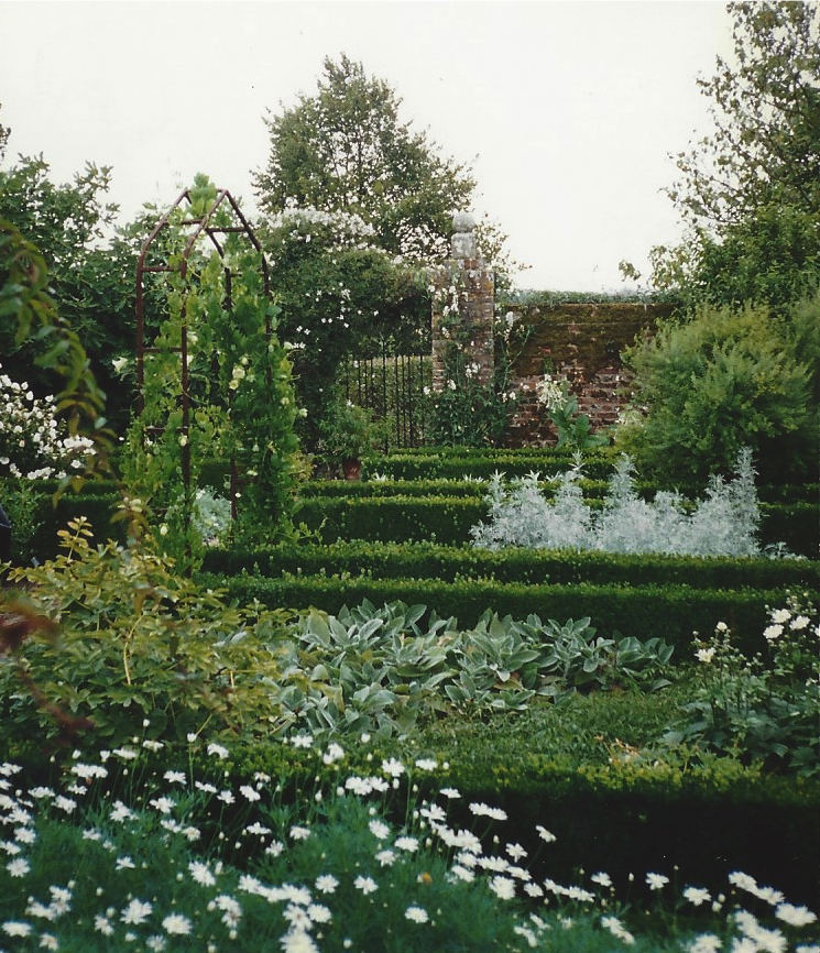 Precisely trimmed hedges in the White Garden at Sissinghurst