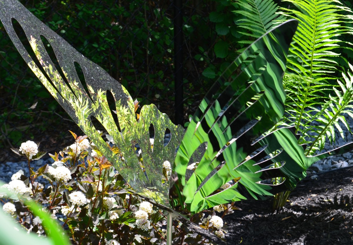 Close up of a metal butterfly garden sculpture