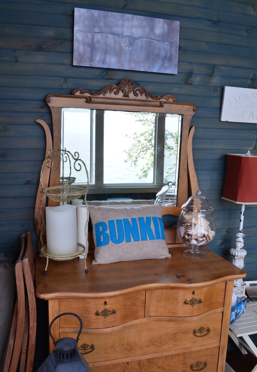 A dresser inside the cliffside beach bunkie