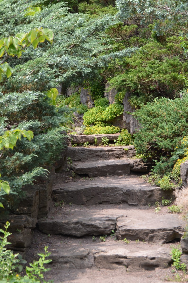 A stone staircase of roughly shaped stone.