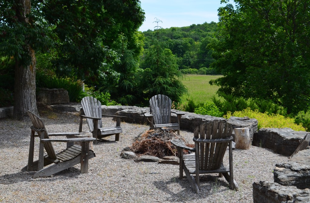 Outdoor seating next to a bonfire pit