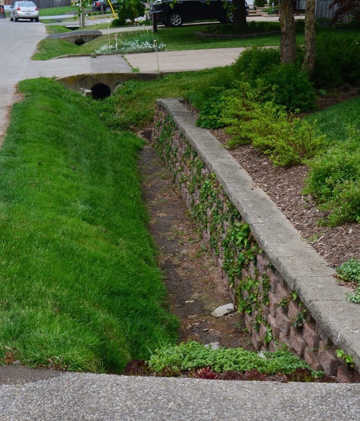 Ditch with bricks