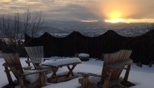 Sunset in winter with garden