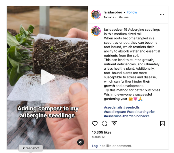 Instagram screen shot regarding Seed Snails