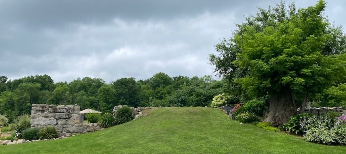 Landscape view of barn garden