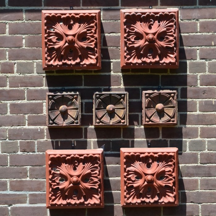Tiles displayed on outdoor wall